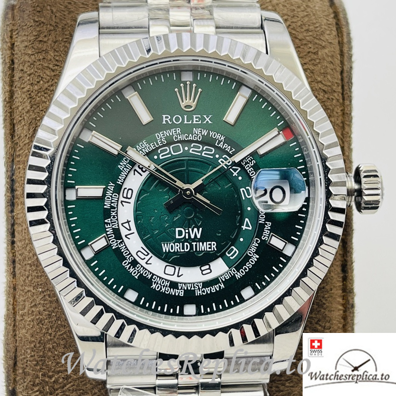 Swiss Rolex Sky Dweller Replica Stainless steel strap 42MM Green Dial - WatchesReplica.is