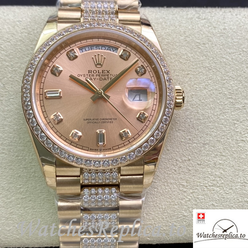Swiss Rolex Datejust 128348 Replica Rose Gold strap 36MM - WatchesReplica.is