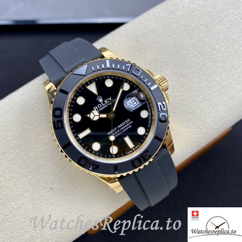 Swiss Rolex Yacht Master Replica Rubber strap 42MM Yellow Gold Case - WatchesReplica.is