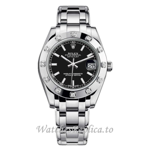 Replica Rolex Pearlmaster m81319-0027 34MM White Gold strap Ladies Watch - WatchesReplica.is