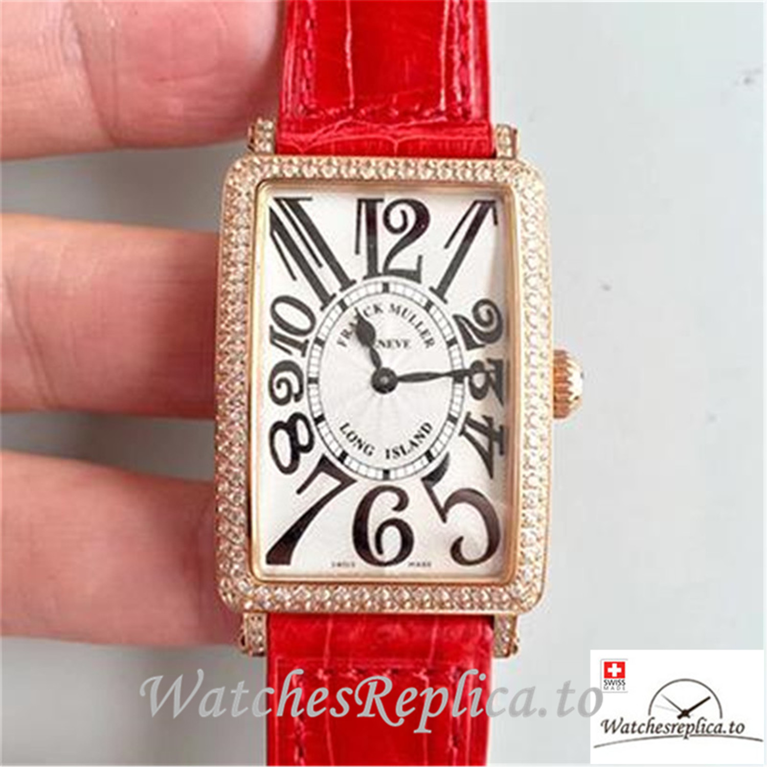 Swiss Franck Muller Long Island Ladies Replica 952 QZ D CD Red Strap 36.5MM×26MM - WatchesReplica.is