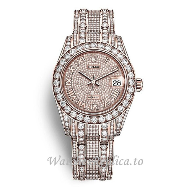 Replica Rolex Pearlmaster m81405rbr-0001 34MM Rose Gold strap Ladies Watch - WatchesReplica.is