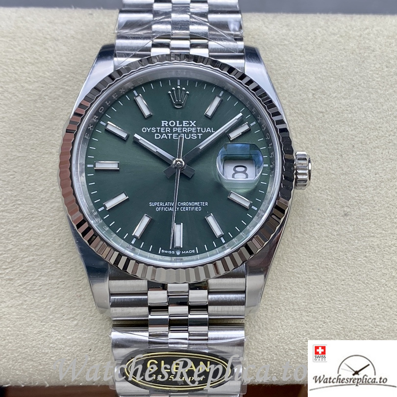Swiss Rolex Datejust Replica 126234 Stainless steel strap 36MM Green Dial - WatchesReplica.is