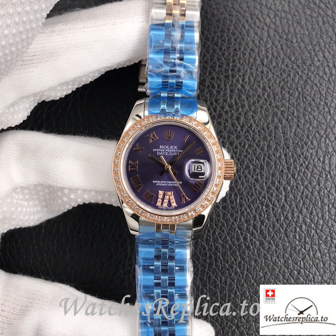 Swiss Rolex Datejust Replica 279174 Stainless steel strap 28MM Purple Dial Diamonds - WatchesReplica.is