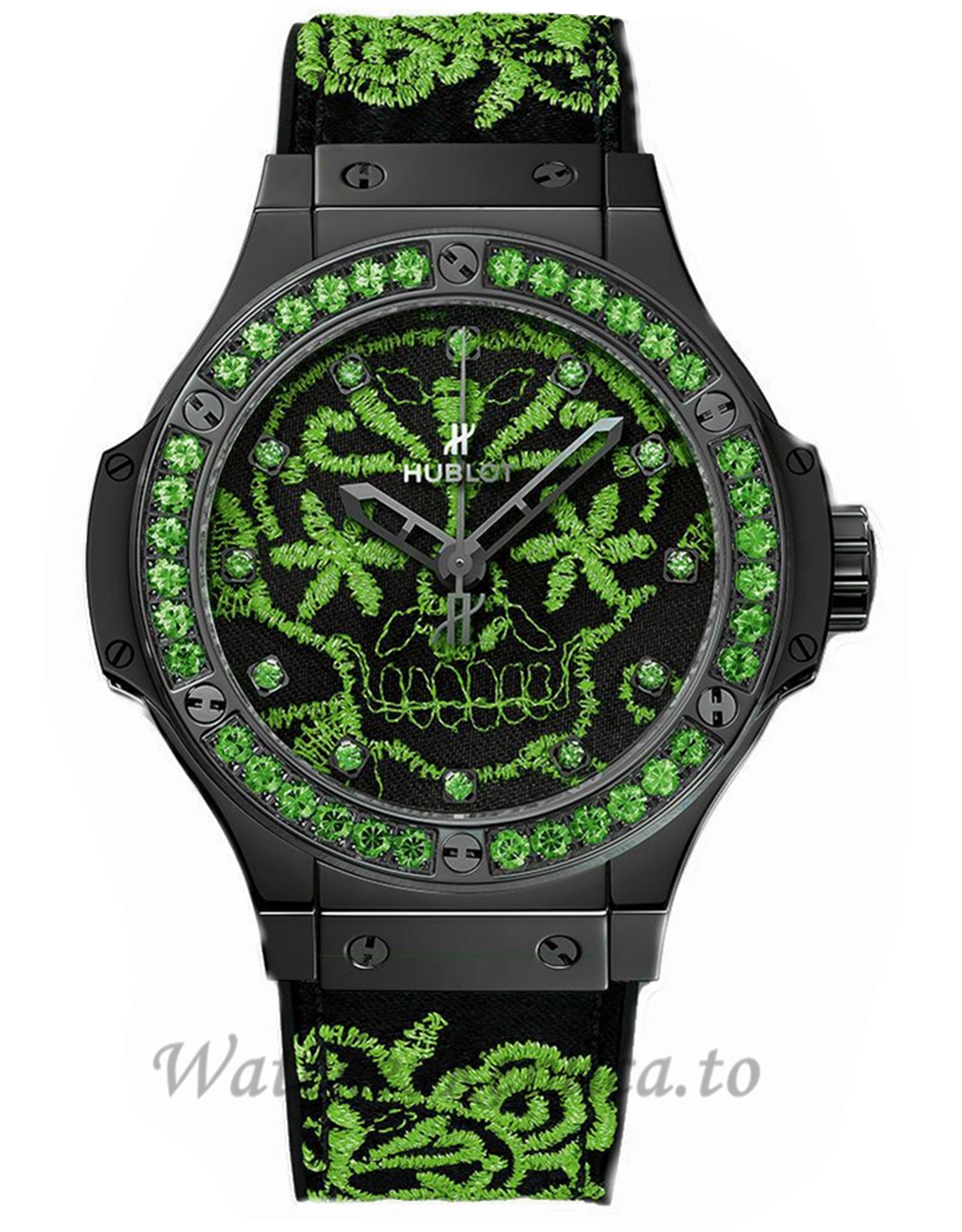 Hublot Replica Big Bang Broderie Ceramic Green 41MM Watch 343.CG.6590.NR - WatchesReplica.is