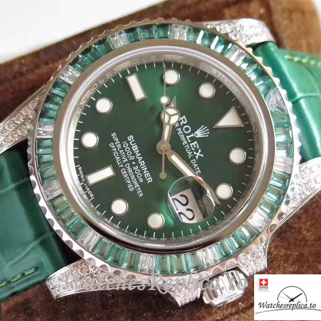 Swiss Rolex Submariner Replica 116610LV Leather strap 40MM - WatchesReplica.is