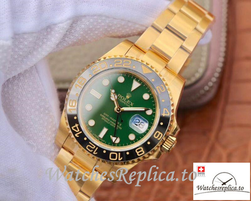 Swiss Rolex GMT Master II Replica 116718LN Gold Strap 40MM - WatchesReplica.is
