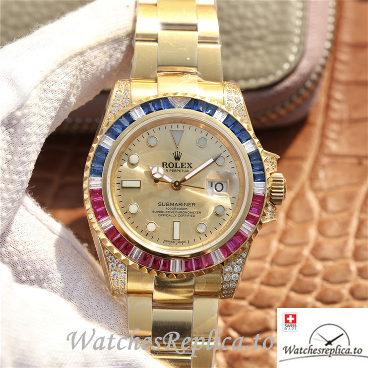 Swiss Rolex Submariner Replica 116618LN-97208 Yellow Gold strap 40MM - WatchesReplica.is
