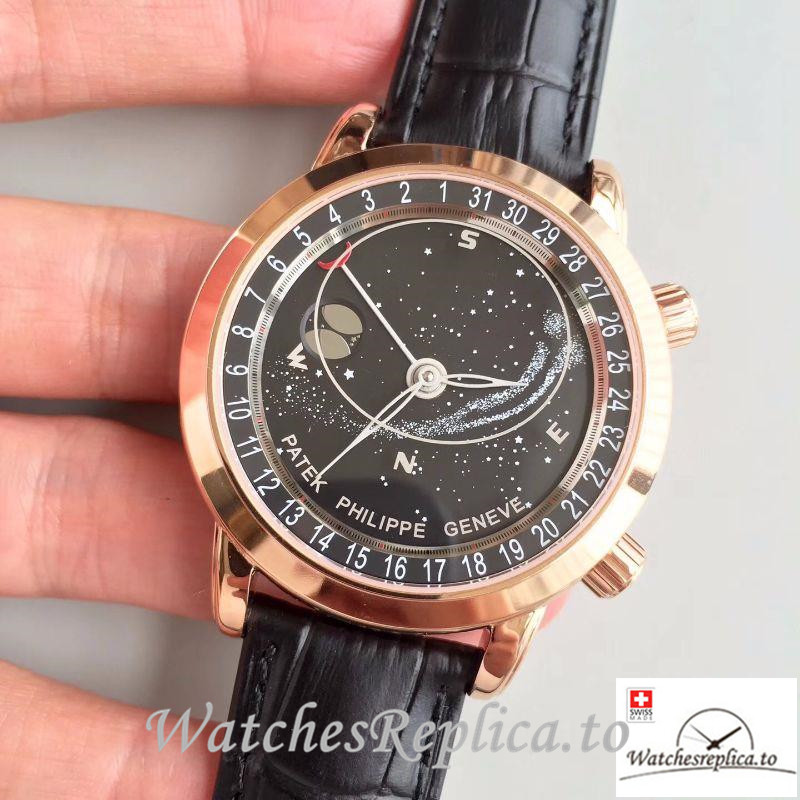 Swiss Patek Philippe Grand Complications Sky Moon Celestial Replica 6102R-001 Black Strap 43MM - WatchesReplica.is