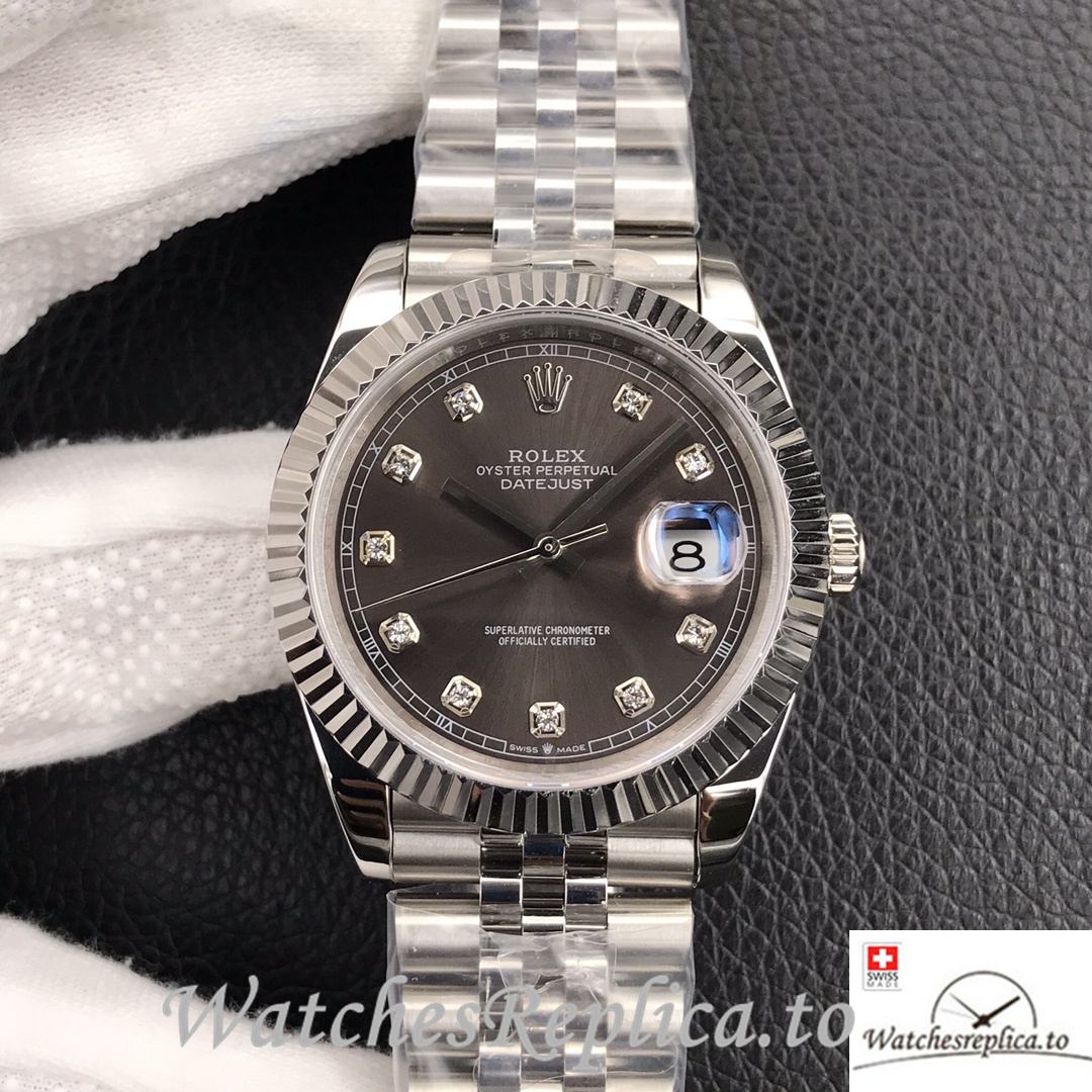 Swiss Rolex Datejust Replica Stainless steel strap 36MM Grey Dial Diamonds Marks - WatchesReplica.is
