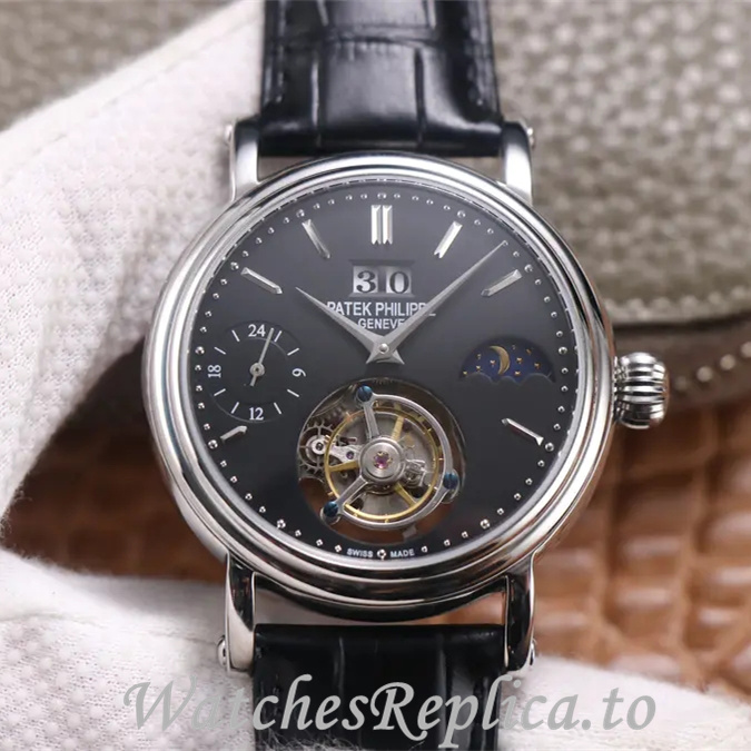 Patek Philippe Replica Complications Leather Rubber strap 42MM - WatchesReplica.is