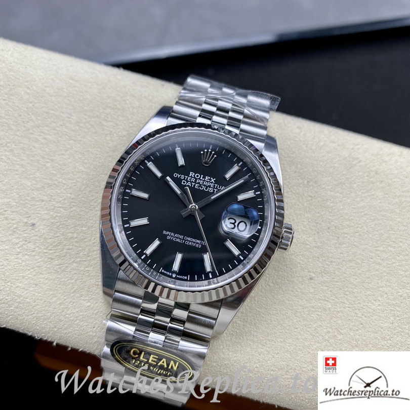 Swiss Rolex Datejust Replica 126234 Stainless steel strap 36MM Black Dial - WatchesReplica.is