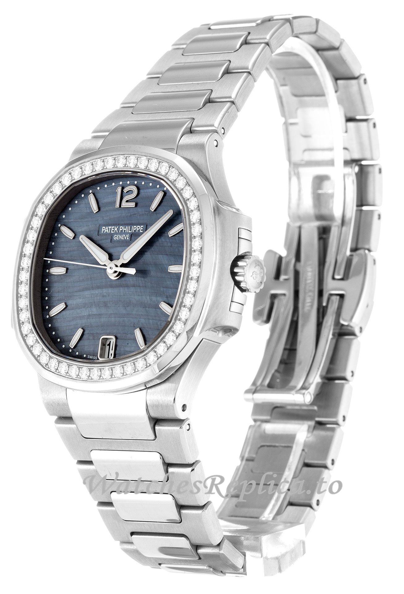 Patek Philippe Nautilus Mother of Pearl Blue Dial 7018/1A 34 MM - WatchesReplica.is