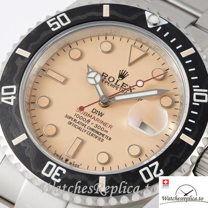 Swiss Rolex Submariner Replica Stainless steel strap 40MM Yellow Dial - WatchesReplica.is