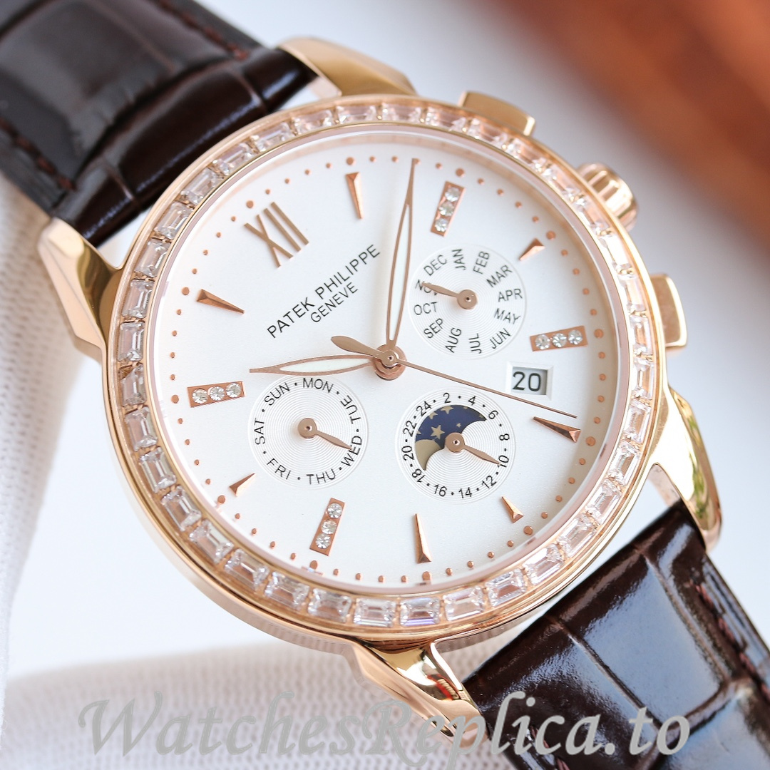Patek Philippe Replica Annual Calendar Leather strap 41MM - WatchesReplica.is