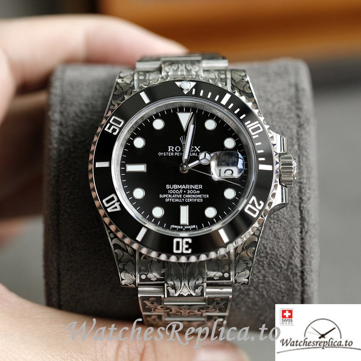 Swiss Rolex Submariner Replica Stainless steel strap 40MM Black Case - WatchesReplica.is