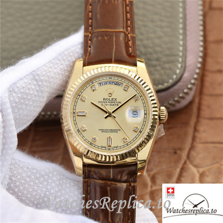 Swiss Rolex Day-Date Replica 118138 Leather strap 36MM - WatchesReplica.is