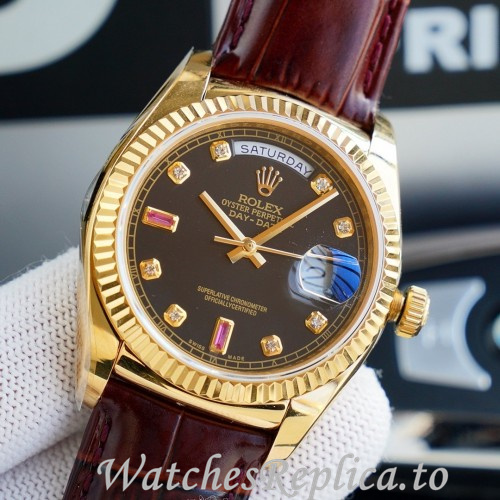 Swiss Rolex Day Date Replica 118139 Leather strap 36MM - WatchesReplica.is