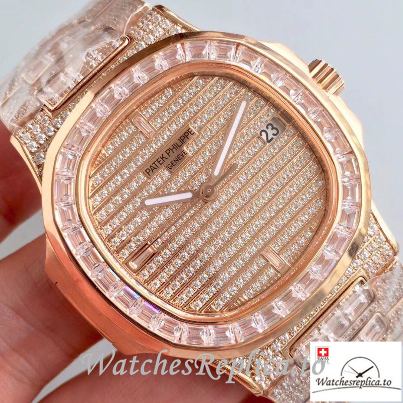 Swiss Patek Philippe Nautilus Jumbo Replica 5719/1G-001 001 Diamonds Strap 40MM - WatchesReplica.is