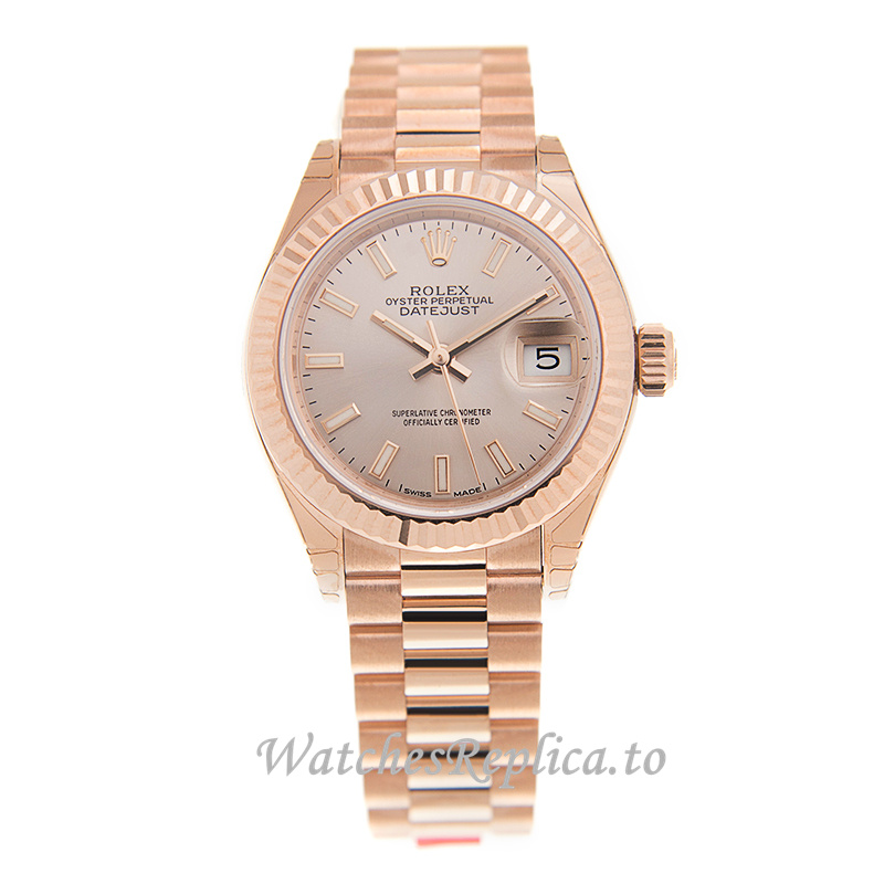 Replica Rolex Datejust 279175 28MM Rose Gold strap Ladies Watch - WatchesReplica.is