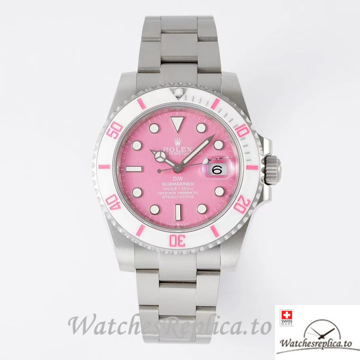 Swiss Rolex Submariner Replica Stainless steel strap 40MM Pink Dial - WatchesReplica.is