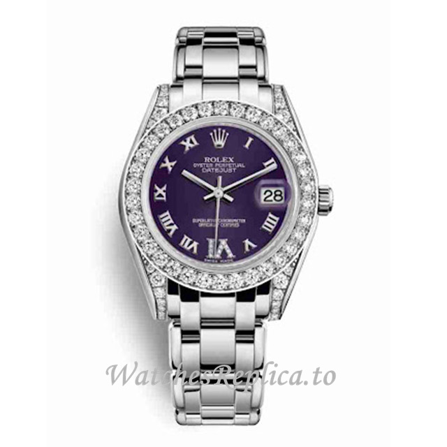 Replica Rolex Pearlmaster m81159-0046 34MM White Gold strap Ladies Watch - WatchesReplica.is