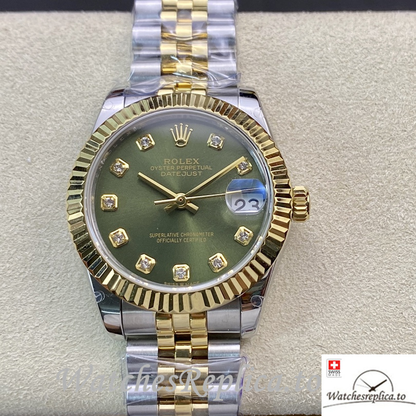 Swiss Rolex Datejust Replica 178384 Stainless steel strap 31MM Green Dial - WatchesReplica.is