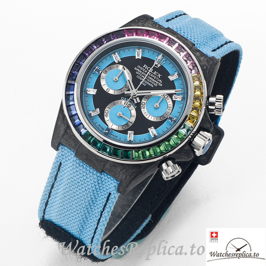 Swiss Rolex Daytona Replica Blue Canvas strap 40MM Blue Dial - WatchesReplica.is