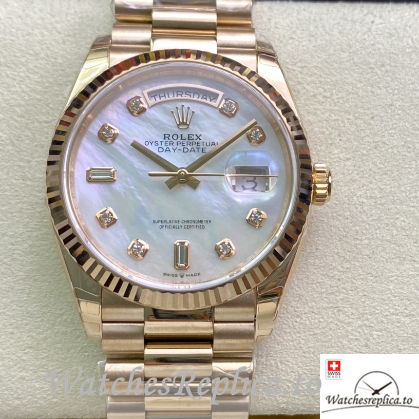 Swiss Rolex Datejust Replica 126233 Rose Gold strap 36MM - WatchesReplica.is