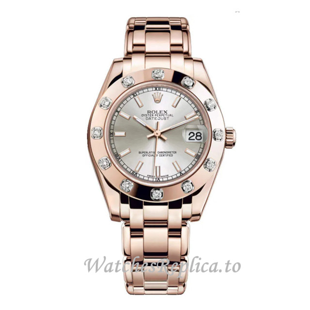 Replica Rolex Pearlmaster m81315-0023 34MM Rose Gold strap Ladies Watch - WatchesReplica.is