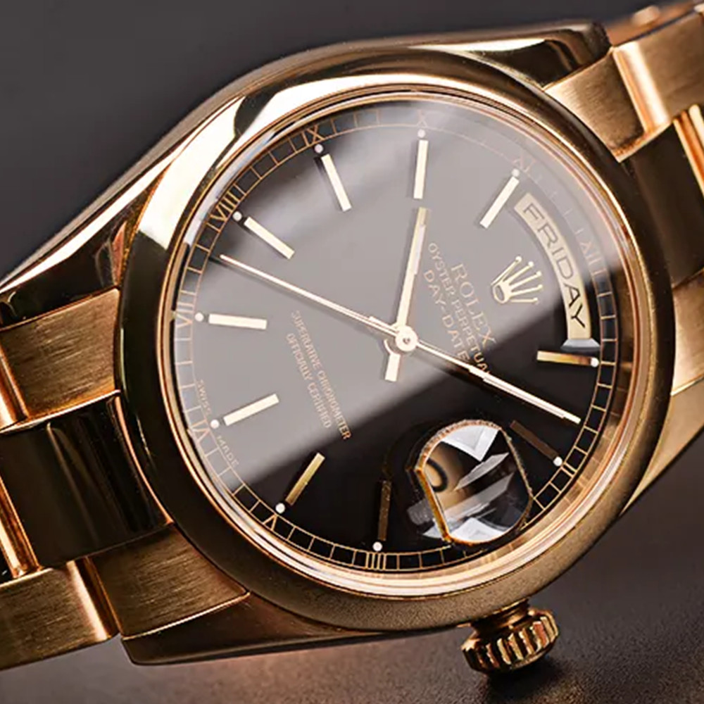 Rolex Replica Day-Date Black Dial 118208 - WatchesReplica.is