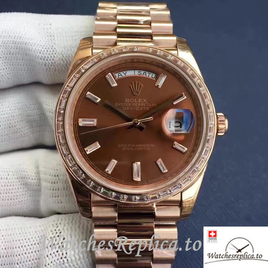 Swiss Rolex Day-Date Replica 218399 Rose Gold strap 41MM - WatchesReplica.is