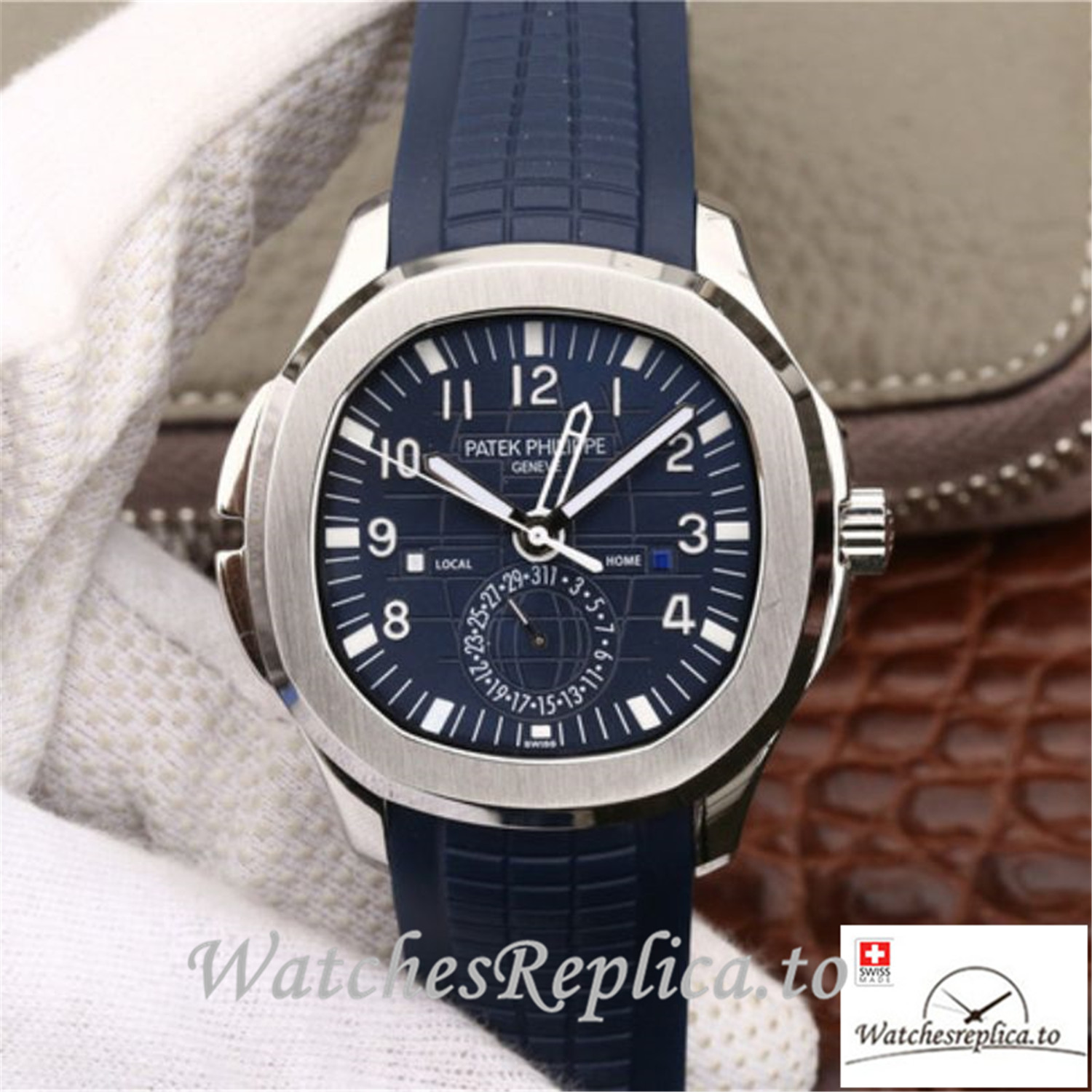 Swiss Patek Philippe Aquanaut Dual Time Replica 5164A-001 Blue Strap 40.8MM - WatchesReplica.is