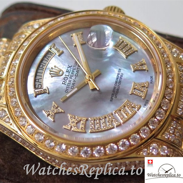 Swiss Rolex Day Date Replica Yellow Gold strap 40MM - WatchesReplica.is