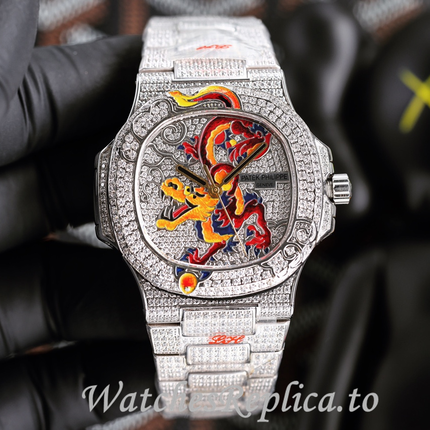 Patek Philippe Replica Nautilus 5711 Diamonds paved strap 40MM - WatchesReplica.is