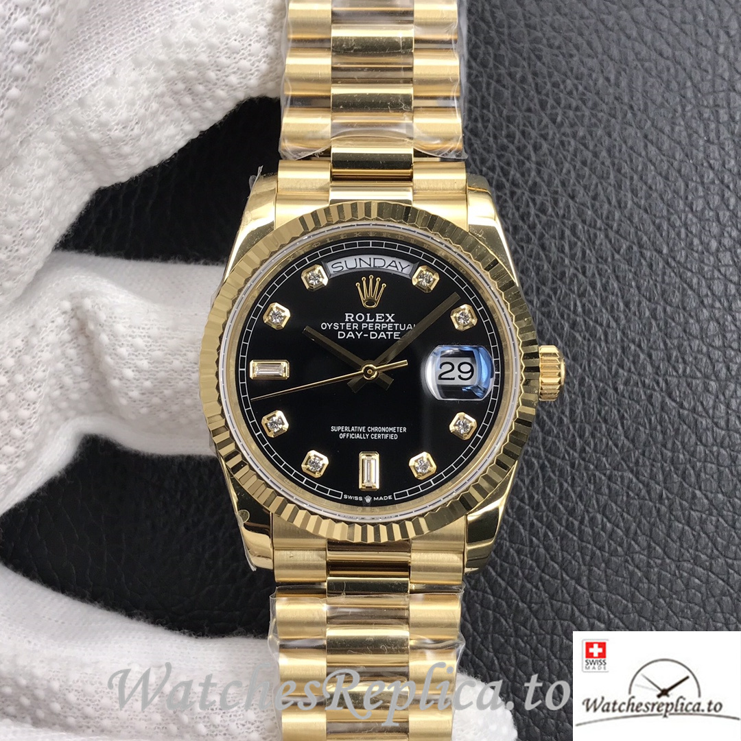 Swiss Rolex Day Date Replica 128238 Yellow Gold strap 36MM - WatchesReplica.is