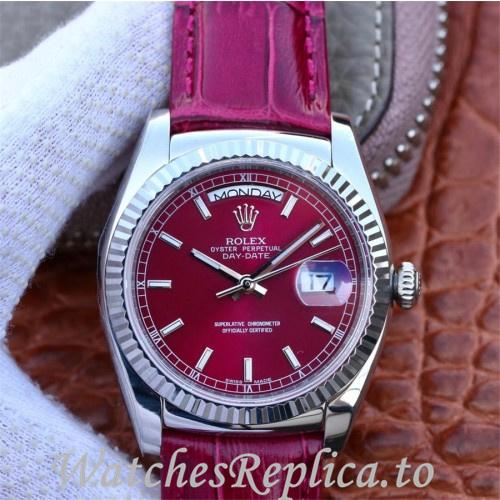 Swiss Rolex Day Date Replica 118138 Leather strap 36MM - WatchesReplica.is
