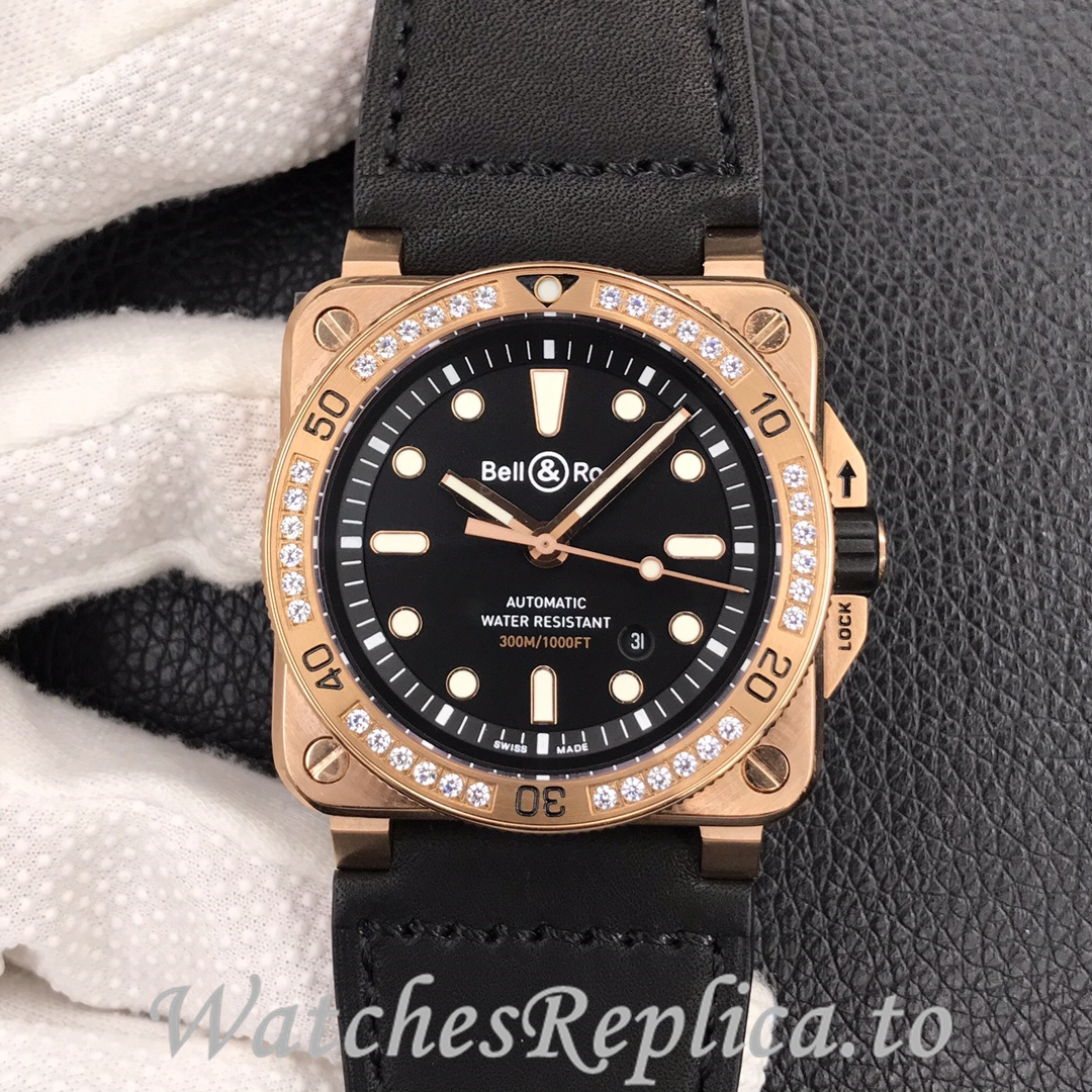 Bell Ross Replica BR 03 BR0392-D-G-BR/SCA Leather strap 42MM - WatchesReplica.is