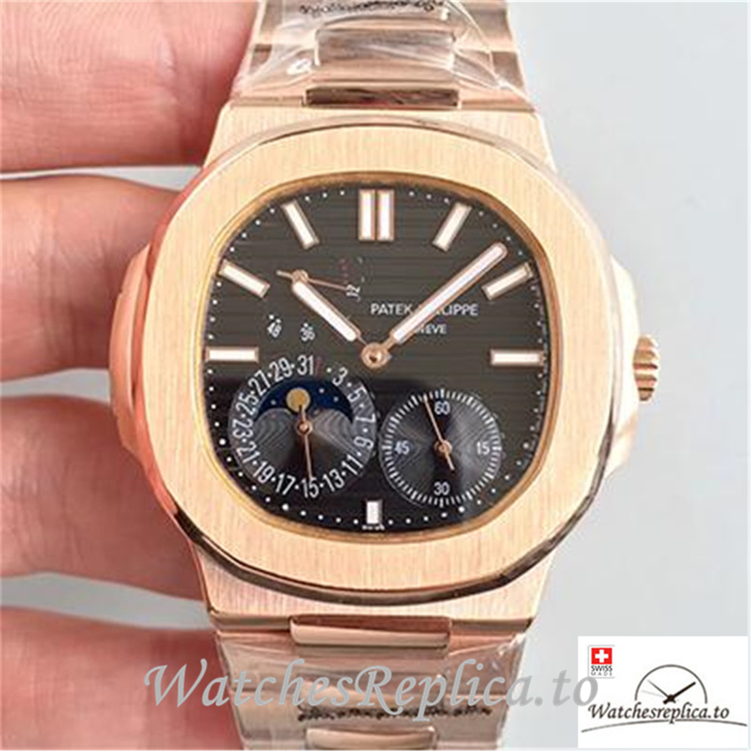 Swiss Patek Philippe Nautilus Moonphase Replica 5712R-001 Rose Gold Strap 40MM - WatchesReplica.is