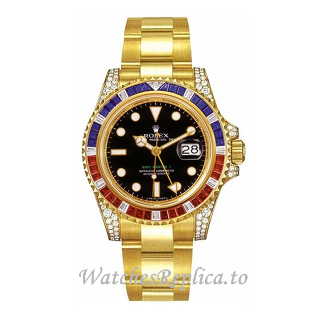 Replica Rolex GMT-Master 116758 SARU 40MM Yellow Gold strap Mens Watch - WatchesReplica.is