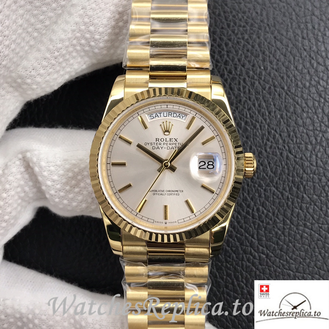 Swiss Rolex Day Date Replica 128238 Yellow Gold strap 40MM - WatchesReplica.is