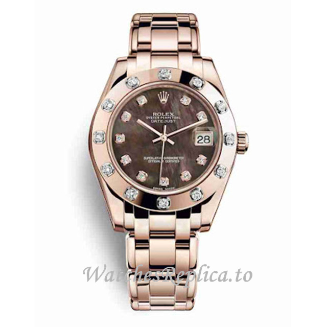 Replica Rolex Pearlmaster m81315-0012 34MM Rose Gold strap Ladies Watch - WatchesReplica.is