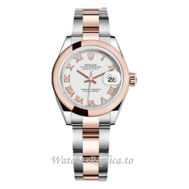 Replica Rolex Datejust m279161-0022 28MM Rose Gold strap Ladies Watch - WatchesReplica.is