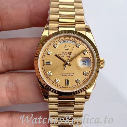 Swiss Rolex Day Date Replica 128238 Yellow Gold strap 36MM - WatchesReplica.is
