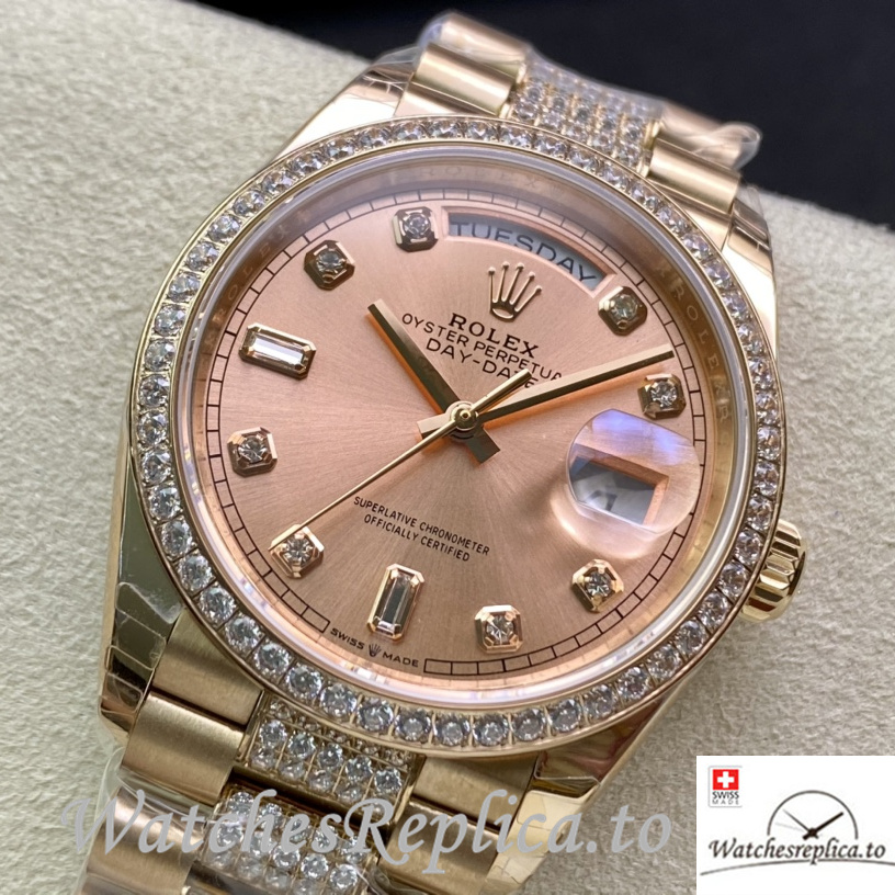 Swiss Rolex Datejust 128348 Replica Rose Gold strap 36MM - WatchesReplica.is