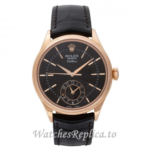Replica Rolex Cellini 50525bkbk 39MM Leather strap Mens Watch - WatchesReplica.is