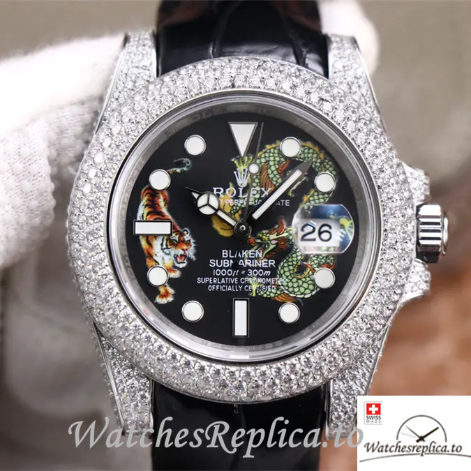 Swiss Rolex Submariner Replica Leather strap 40MM - WatchesReplica.is