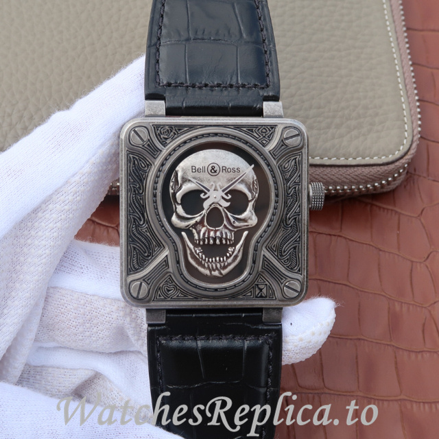 Bell Ross Replica Aviation BR01 Leather strap 46MM - WatchesReplica.is