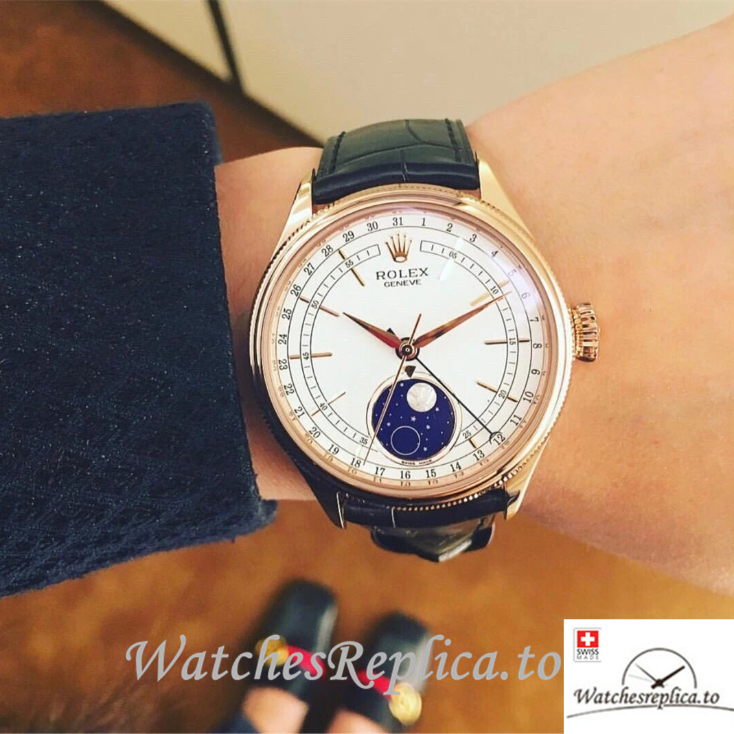Swiss Rolex Cellini Replica 50535 Leather strap 39MM - WatchesReplica.is