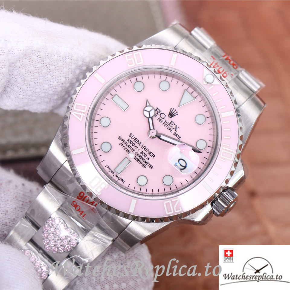Swiss Rolex Submariner Replica Stainless steel strap 40MM Pink Dial - WatchesReplica.is